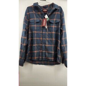 Alesbury Mens Navy Blue Large Vintage Slub Flannel Long Sleeve Shirt NWT